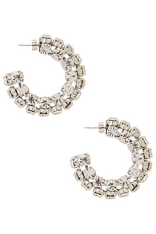 AREA Small Crystal Hoop Earrings in Metallic Silver