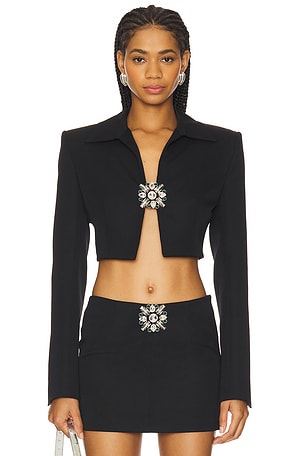 Crystal Brooch Cropped Jacket AREA