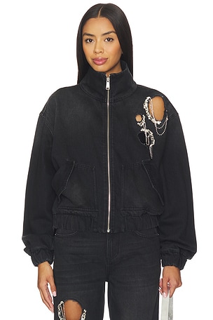 Crystal Chain Cutout Bomber Jacket AREA