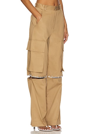 AREA Crystal Slit Cargo Pant in Tan