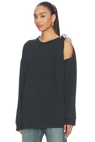 AREA Crystal Knot Long Sleeve T-Shirt in Black