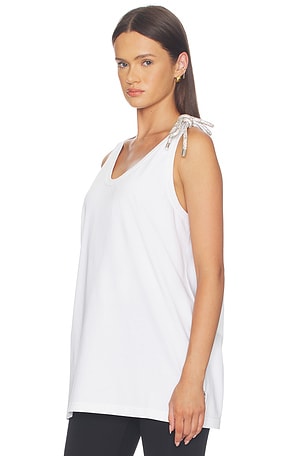 AREA Crystal Knot Tank Top in White