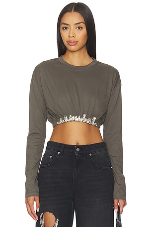 Crystal Cluster Long Sleeve Cropped T-shirt AREA
