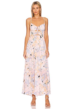 blue babydoll dress sabrina carpenter BRANDY V NECK SHORT FLUTTER SLEEVE DIPPED HEM MIDI DRESS