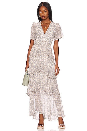 ASTR the Label Talya Dress in Cream & Blue Floral | REVOLVE