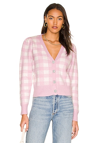 ASTR the Label Picnic Cardigan in Pink & White Plaid | REVOLVE