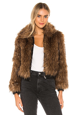 ASTR the Label Jiselle Faux Fur Jacket in Foxy Brown | REVOLVE