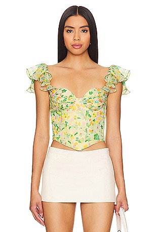 Rebellious Fashion floral puff sleeve bodysuit in sage