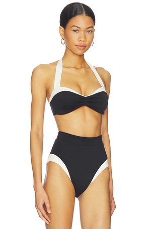 Away That Day Cote D'azur Bikini Top in Black,Ivory
