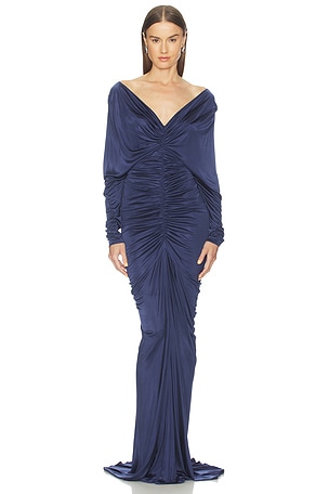 V Neck Ruched Gown Atlein