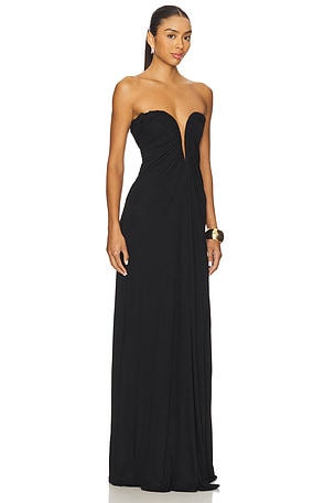 Atlein Bustier Ruched Gown in Black