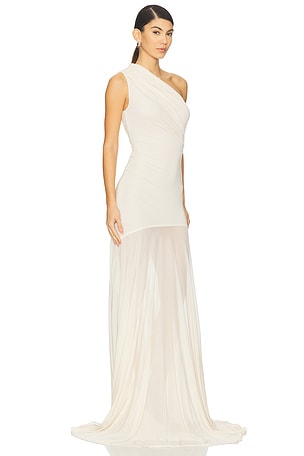 Atlein Asymetric Draped Sleeveless Dress in Ivory