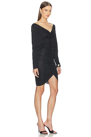 Atlein V Neck Ruched Short Dress in Black