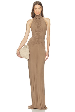 Halter Neck Front Ruched Gown Atlein