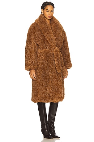 Atlein Long Teddy Wrap Coat in Brown