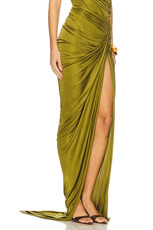 Atlein Draped Asymmetric Skirt in Green