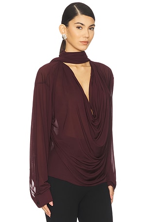 Atlein Draped Collar Blouse in Burgundy