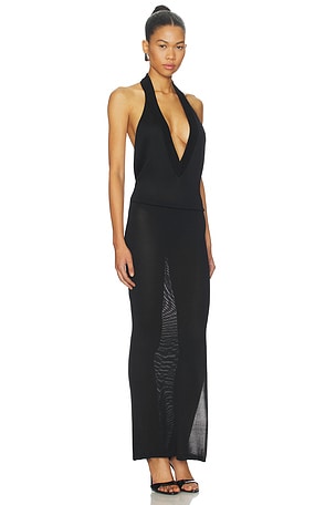 THE ATTICO Deep V Midi Dress in Black