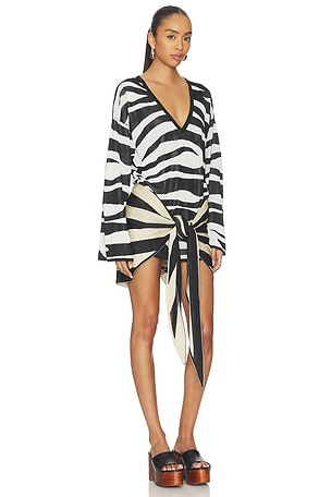THE ATTICO Zebra V Neck Mini Dress in Black,White