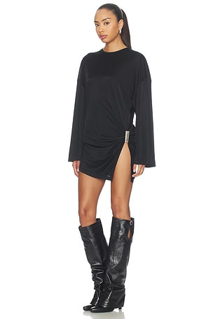 THE ATTICO Drape Slit Mini Dress in Black. Size 40. Also