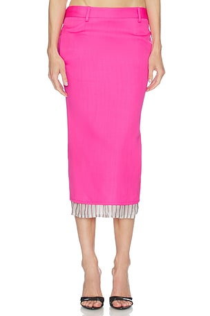 THE ATTICO Low Rise Midi Skirt in Fuchsia