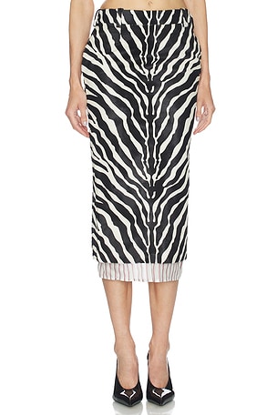 THE ATTICO Low Rise Midi Skirt in Black,White