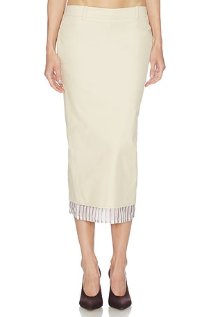 THE ATTICO Low Rise Midi Skirt in Beige