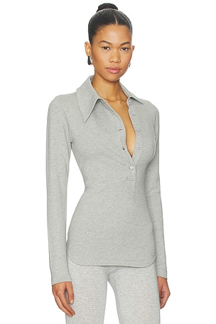 THE ATTICO Long Sleeve Lapel Top en Light Gris