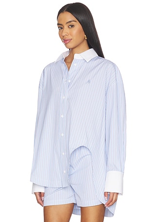 THE ATTICO Striped Button Down Shirt in Baby Blue
