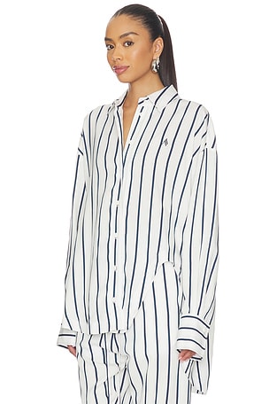 THE ATTICO Striped Button Down Shirt in White,Blue
