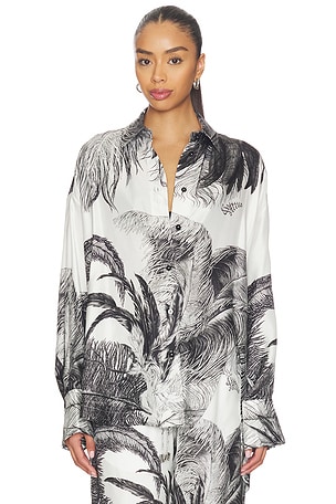 THE ATTICO Feather Print Shirt in Black,White