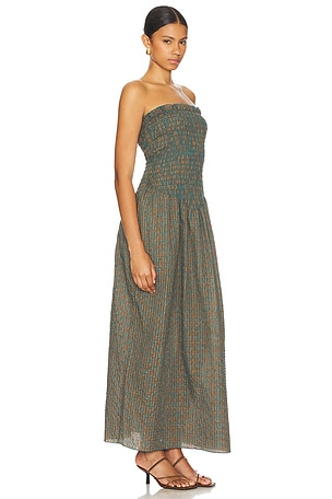 Apres Studio Ruched Strapless Maxi Dress in Dark Green