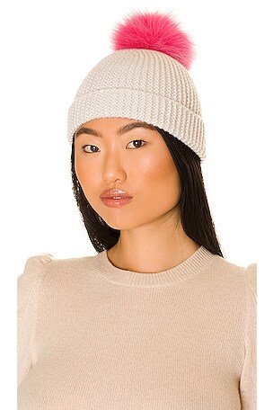 Autumn Cashmere Contrast Fur Pom Pom Beanie in Marble  display picture 3