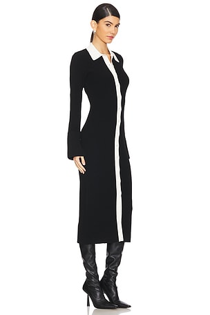 Autumn Cashmere Long Sleeve Two Tone Polo Dress in Black