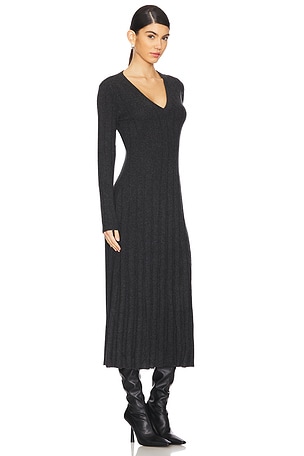 Autumn Cashmere V Neck Ribbed Cashmere Dress in Grey