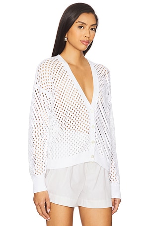 Autumn Cashmere Solid Mesh Cardigan in Ivory