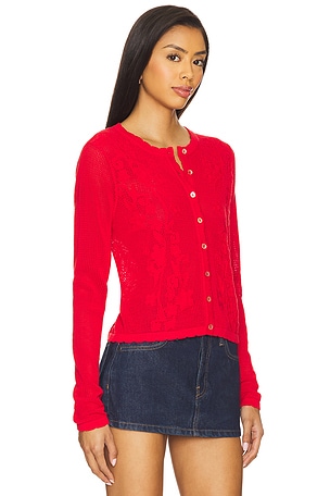 Autumn Cashmere Long Sleeve Mesh Cardigan in Red