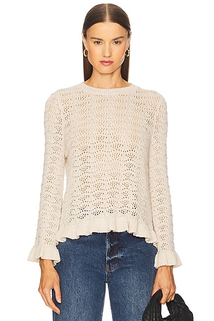 Pointelle Ruffle Edge Crew Top Autumn Cashmere