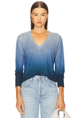 Ombre Print Distressed Edge V-neck Top Autumn Cashmere