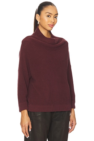 Autumn Cashmere Half Cardigan Stitch Funnel Neck in Burgundy