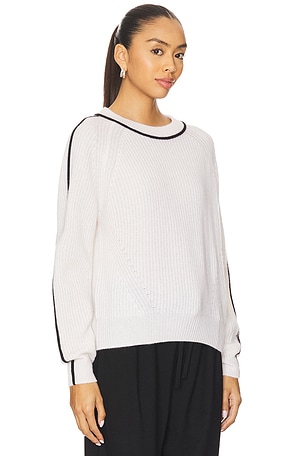 Autumn Cashmere Shaker Crew Sweater With Contrast Piping in Black,White