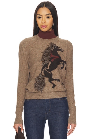 Intarsia Horse Crew Sweater With Fringe Autumn Cashmere