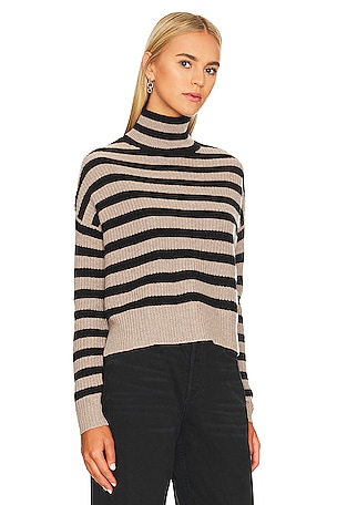 Autumn Cashmere Striped Turtleneck Sweater in Beige