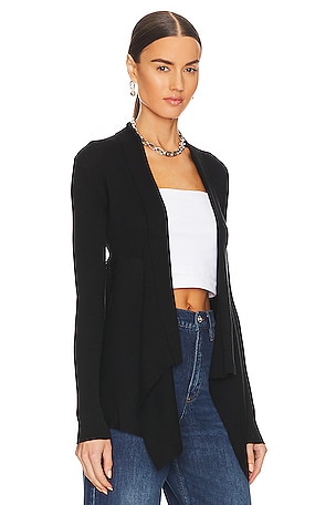 Autumn Cashmere Rib Drape Cardigan in Black