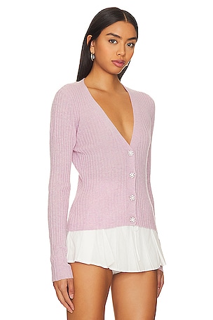 Autumn Cashmere Rib V-Neck Cardigan in Pink