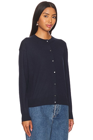 Autumn Cashmere Classic Crew Neck Cardigan in Navy