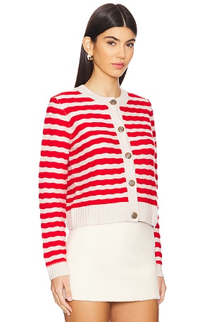 Autumn Cashmere Horizontal Stitch Cardigan in Red,Beige