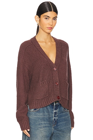 Autumn Cashmere Cropped V Neck Cardigan With Pockets in Mauve