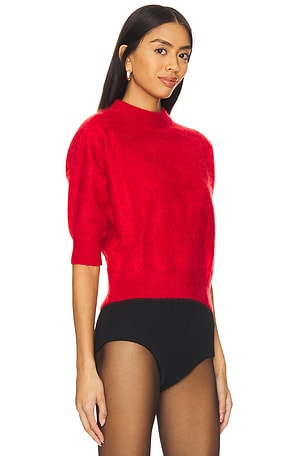 Autumn Cashmere Brushed Elbow Sleeve Boxy Crew in Red