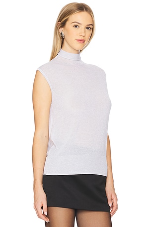 Autumn Cashmere Sleeveless Shimmer Funnel Neck Sweater in Light Grey